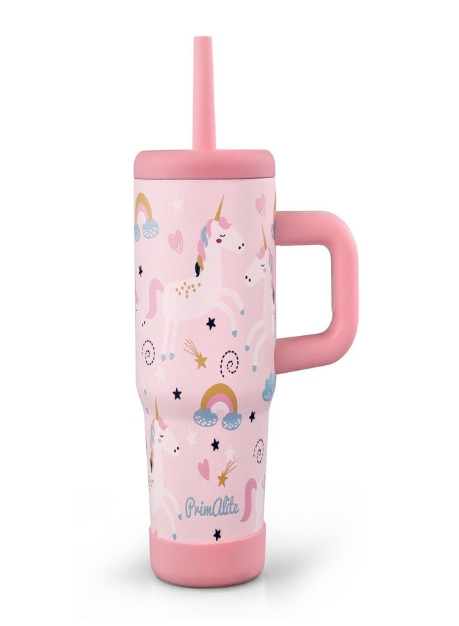 Primalite 450ML KIDS Stainless Steel Insulated Tumbler with Handle & Silicone Straw Lid | Double-Wall Vacuum, Silicone Base, Vent Hole | Spill-Proof Travel Mug Cup Sipper Water Bottle-Unicorn Rainbows - Image 3